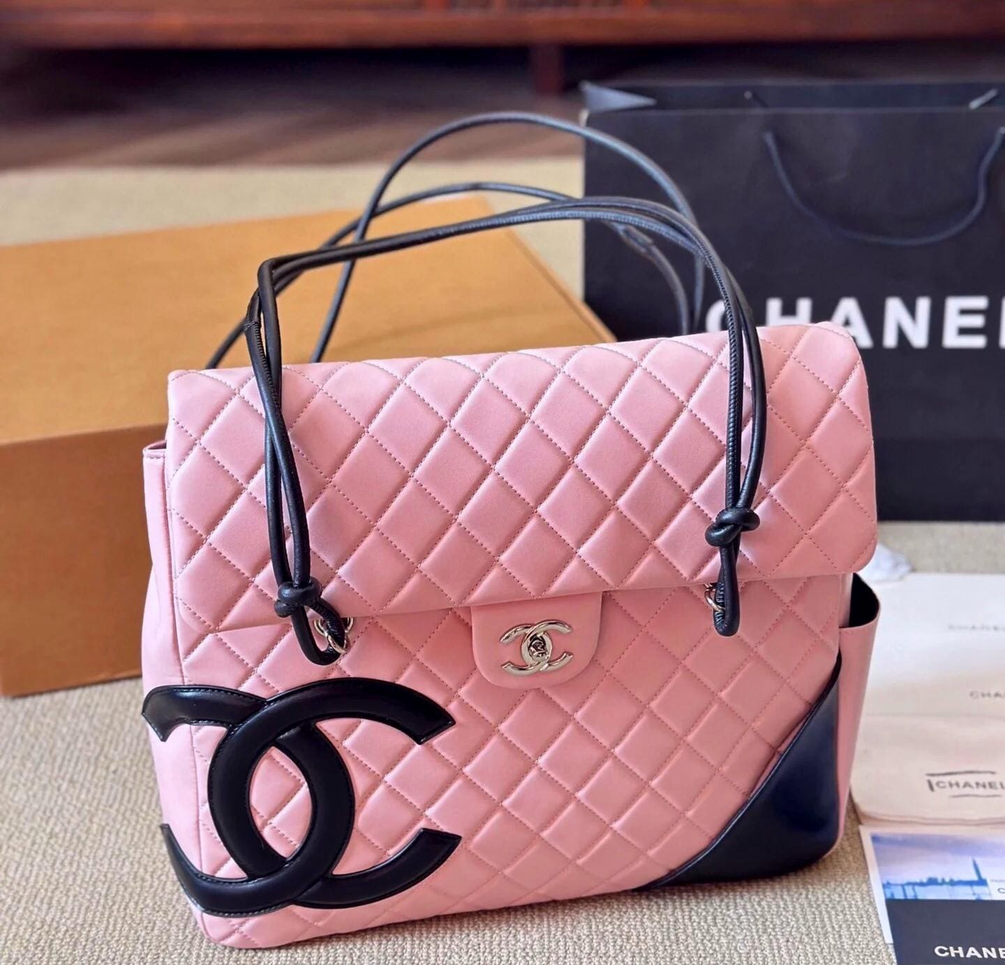 Chanel  Calfskin Quilted Large Cambon Flap Pink Black