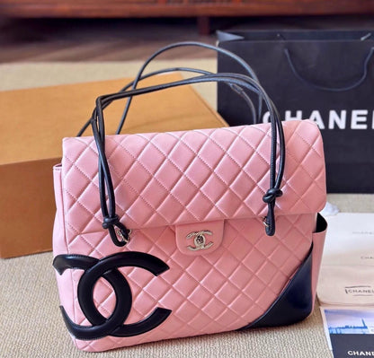 Chanel  Calfskin Quilted Large Cambon Flap Pink Black
