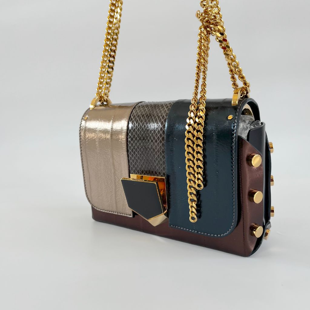 Jimmy Choo Lockett Brown and Gold Bag