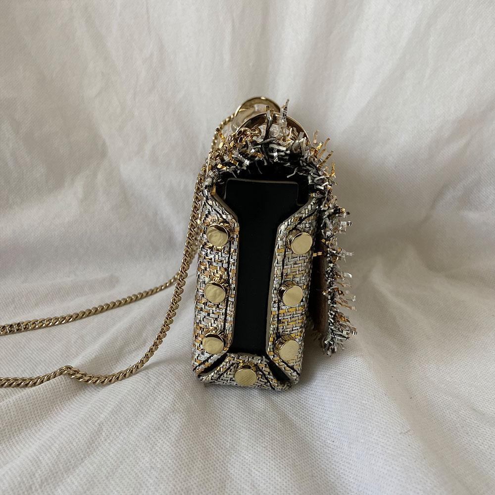 Jimmy Choo Lockett Petite Frayed Metallic Tweed Shoulder Bag