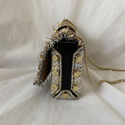 Jimmy Choo Lockett Petite Frayed Metallic Tweed Shoulder Bag