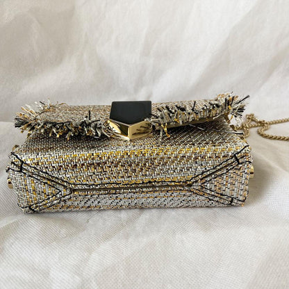 Jimmy Choo Lockett Petite Frayed Metallic Tweed Shoulder Bag