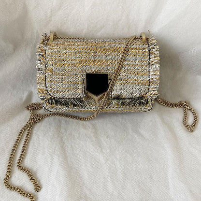Jimmy Choo Lockett Petite Frayed Metallic Tweed Shoulder Bag
