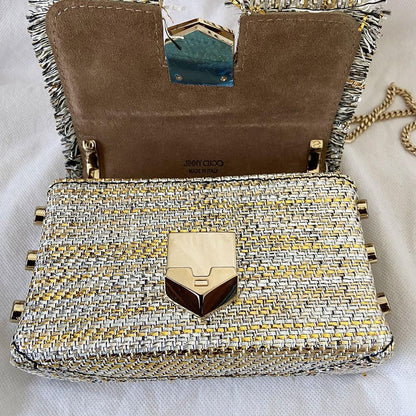 Jimmy Choo Lockett Petite Frayed Metallic Tweed Shoulder Bag