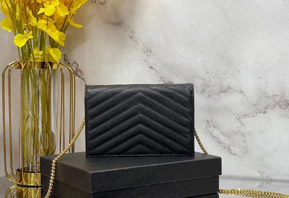 Saint Laurent CLASSIC CASSANDRE CHAIN WALLET IN GRAIN DE POUDRE LEATHER