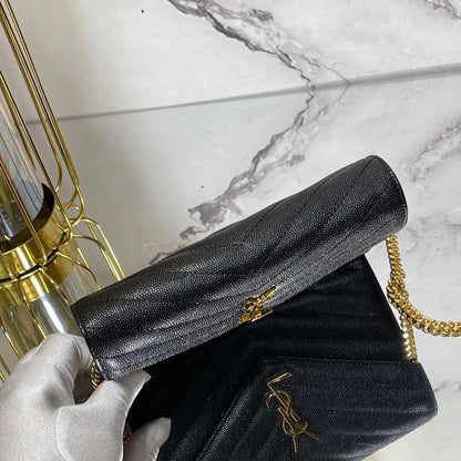 Saint Laurent CLASSIC CASSANDRE CHAIN WALLET IN GRAIN DE POUDRE LEATHER