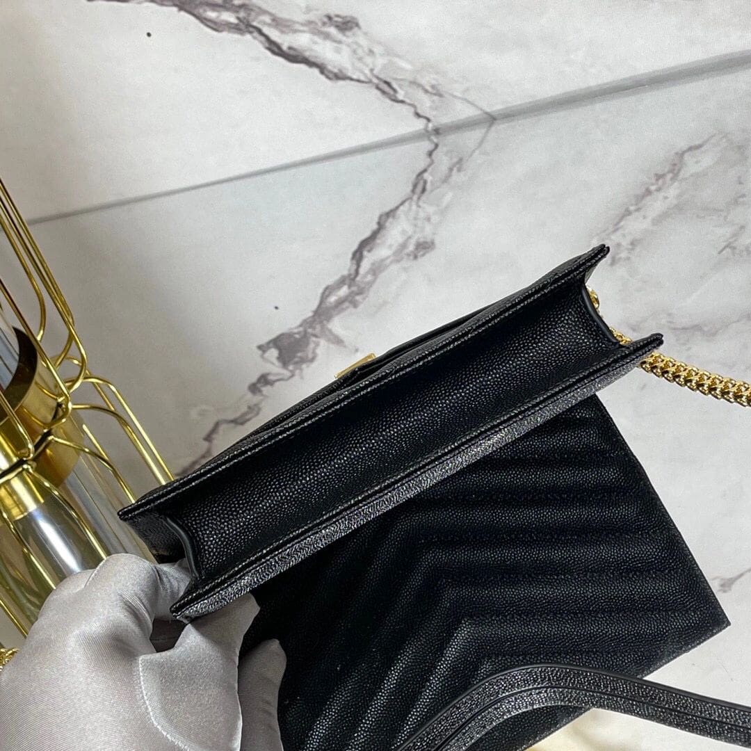 Saint Laurent CLASSIC CASSANDRE CHAIN WALLET IN GRAIN DE POUDRE LEATHER