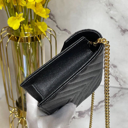 Saint Laurent CLASSIC CASSANDRE CHAIN WALLET IN GRAIN DE POUDRE LEATHER