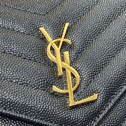 Saint Laurent CLASSIC CASSANDRE CHAIN WALLET IN GRAIN DE POUDRE LEATHER