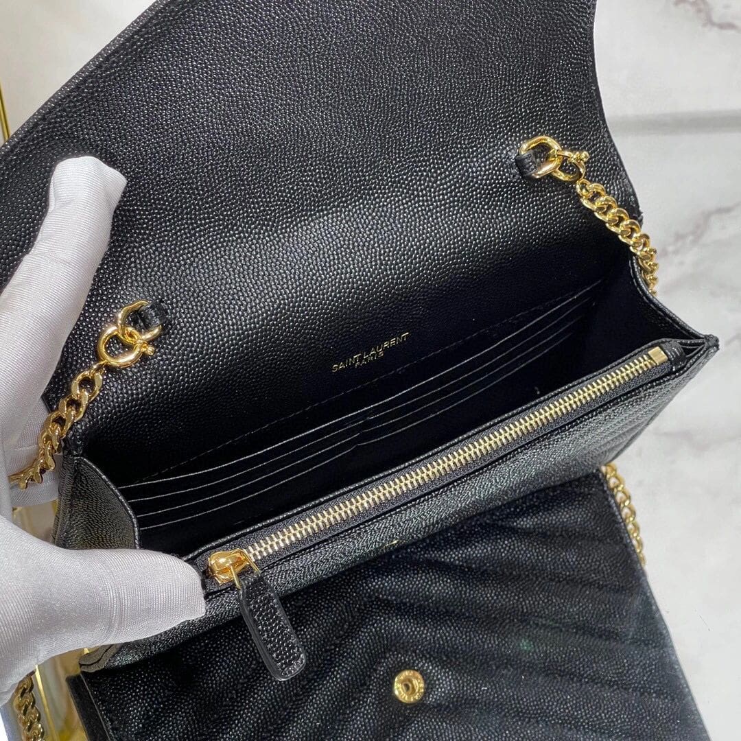 Saint Laurent CLASSIC CASSANDRE CHAIN WALLET IN GRAIN DE POUDRE LEATHER