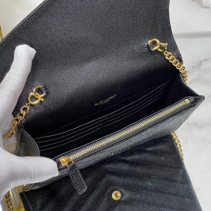 Saint Laurent CLASSIC CASSANDRE CHAIN WALLET IN GRAIN DE POUDRE LEATHER