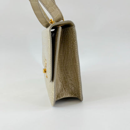 Kwanpen crocodile leather beige shoulder flap bag