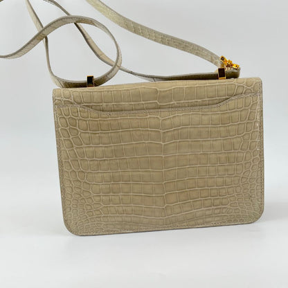 Kwanpen crocodile leather beige shoulder flap bag