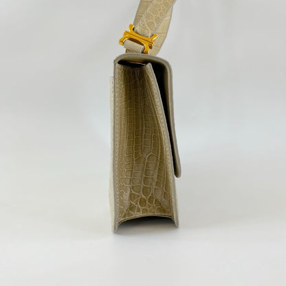 Kwanpen crocodile leather beige shoulder flap bag