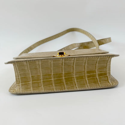 Kwanpen crocodile leather beige shoulder flap bag