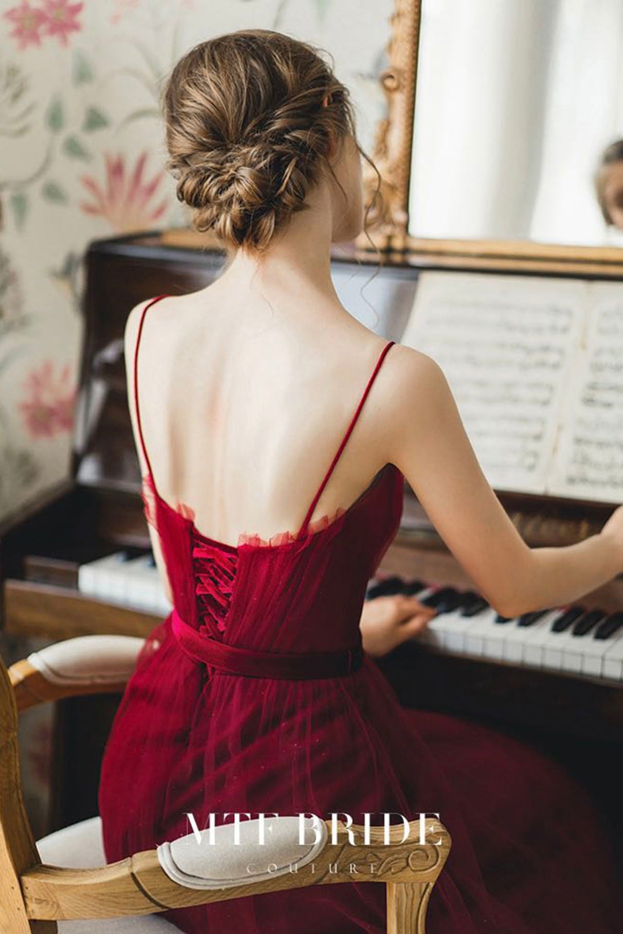 Burgundy Spaghetti Strap Long Formal Dress, A-Line Evening Party Dress