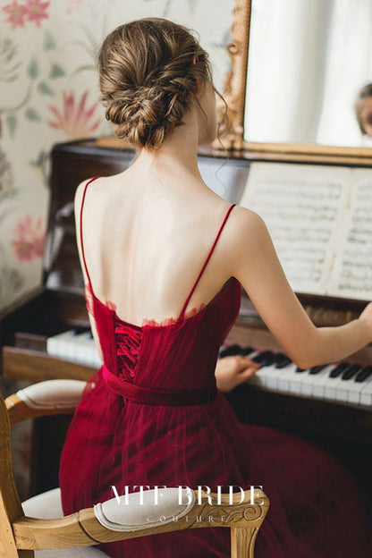 Burgundy Spaghetti Strap Long Formal Dress, A-Line Evening Party Dress