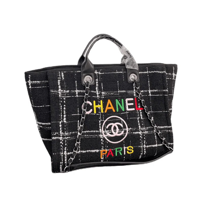CHANEL Rainbow Black Tweed Deauville Tote Black
