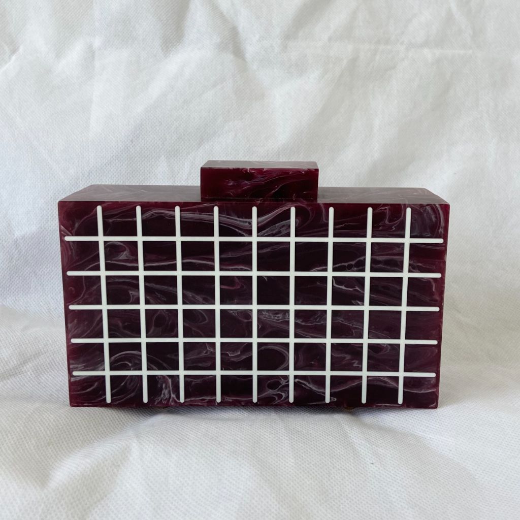L’AFSHAR Burgundy Marble Striped Box Clutch
