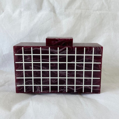 L’AFSHAR Burgundy Marble Striped Box Clutch