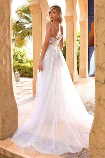 Elegant Spaghetti Strap Appliques Tulle Backless Wedding Dress SH1686