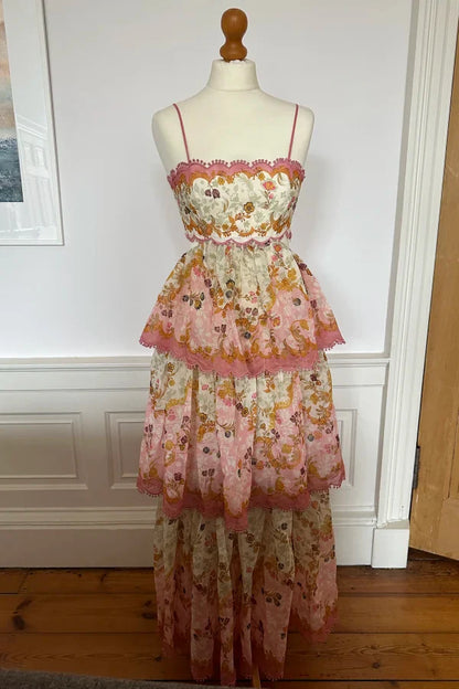 Orange fashion sweet floral layered lace long prom dress evening gown garden party dress gh2895