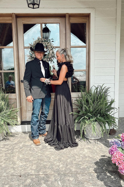 Fuchsia V-Neck Chiffon A-Line Long Prom Dress