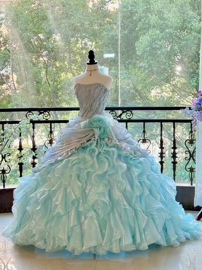 preppydressess-Blue Gorgeous Elegant Shiny Long Tulle Quinceanera Dresses Prom Dress Graduation Dress gh5002
