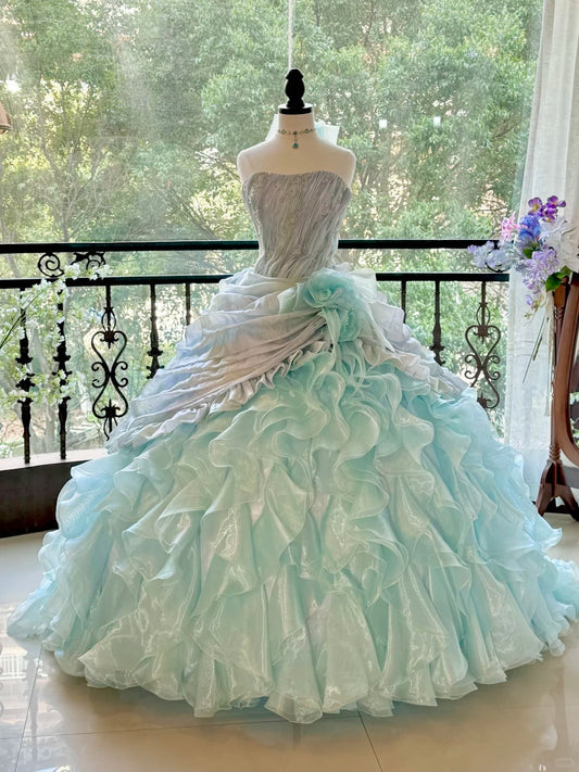 preppydressess-Blue Gorgeous Elegant Shiny Long Tulle Quinceanera Dresses Prom Dress Graduation Dress gh5002