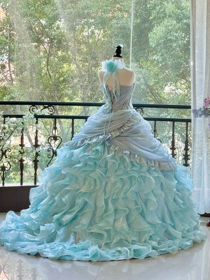 preppydressess-Blue Gorgeous Elegant Shiny Long Tulle Quinceanera Dresses Prom Dress Graduation Dress gh5002