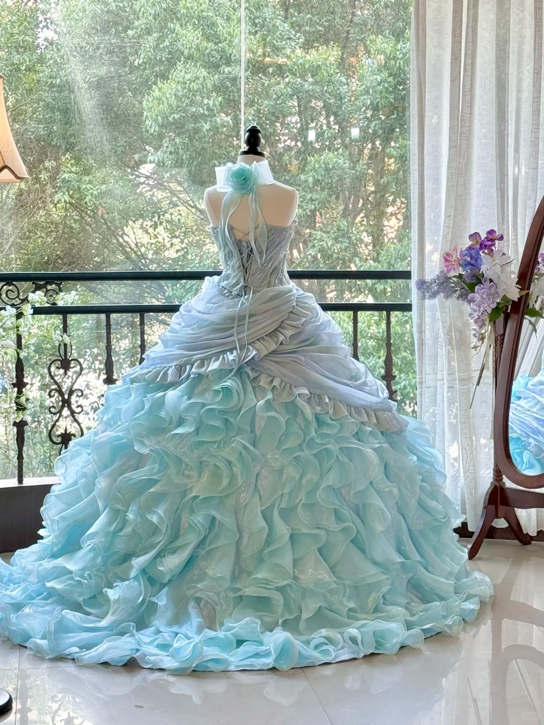 Blue Gorgeous Elegant Shiny Long Tulle Quinceanera Dresses Prom Dress Graduation Dress gh5002