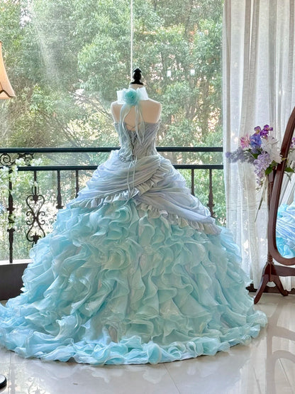 Blue Gorgeous Elegant Shiny Long Tulle Quinceanera Dresses Prom Dress Graduation Dress gh5002