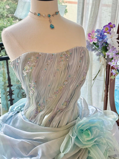 Blue Gorgeous Elegant Shiny Long Tulle Quinceanera Dresses Prom Dress Graduation Dress gh5002