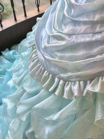 Blue Gorgeous Elegant Shiny Long Tulle Quinceanera Dresses Prom Dress Graduation Dress gh5002