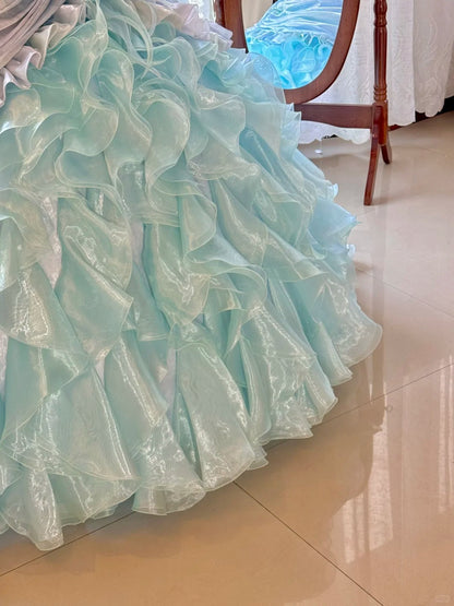 preppydressess-Blue Gorgeous Elegant Shiny Long Tulle Quinceanera Dresses Prom Dress Graduation Dress gh5002