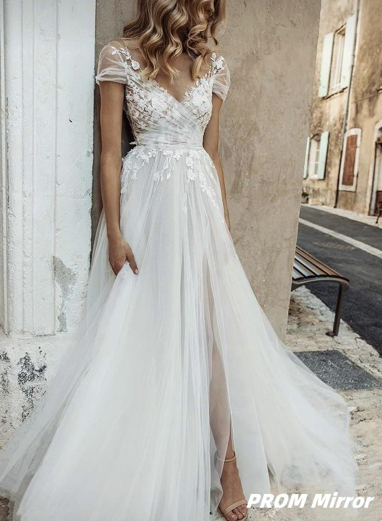 Off The Shoulder Applique Tulle Wedding Dress