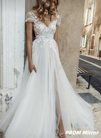 Off The Shoulder Applique Tulle Wedding Dress