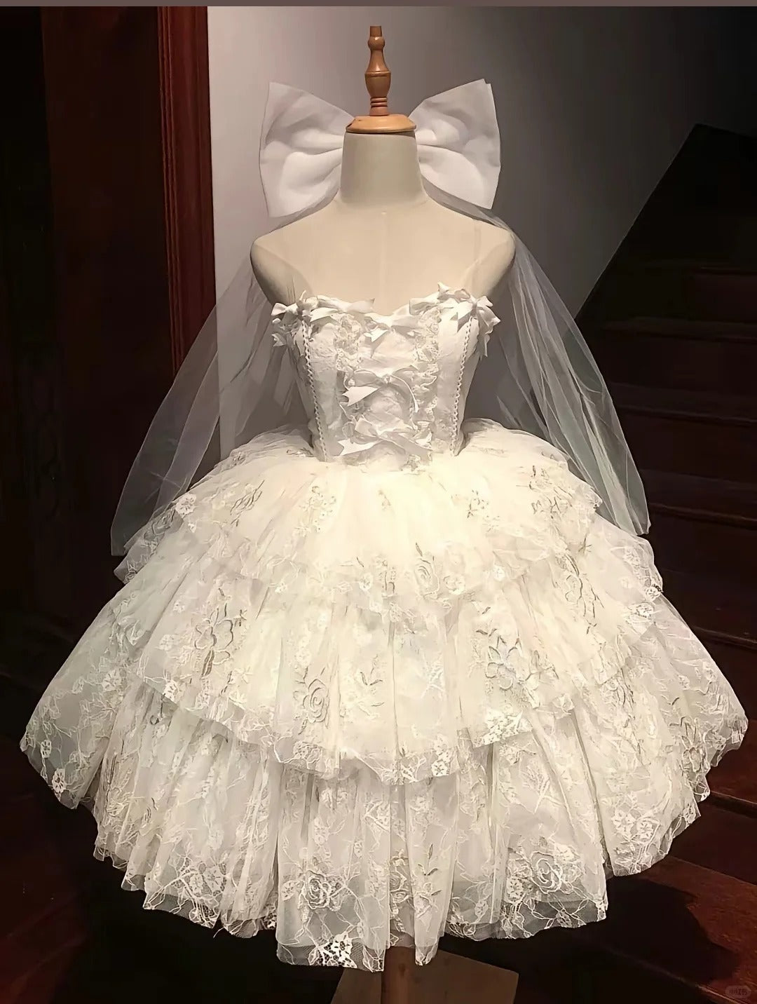 White cute lace short tulle lolita cake skirt prom dress homecoming dress gh4382