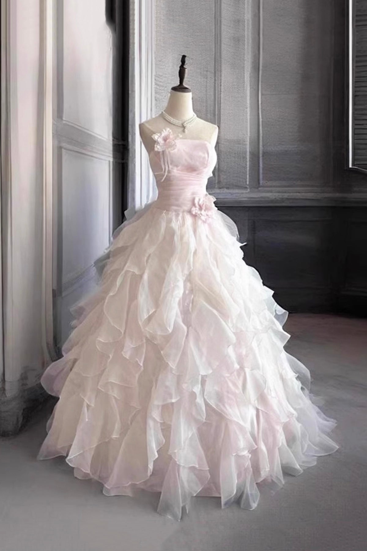 Pink A-Line Fashion Fairy Long Party Dress, Pink Evening Party Dress