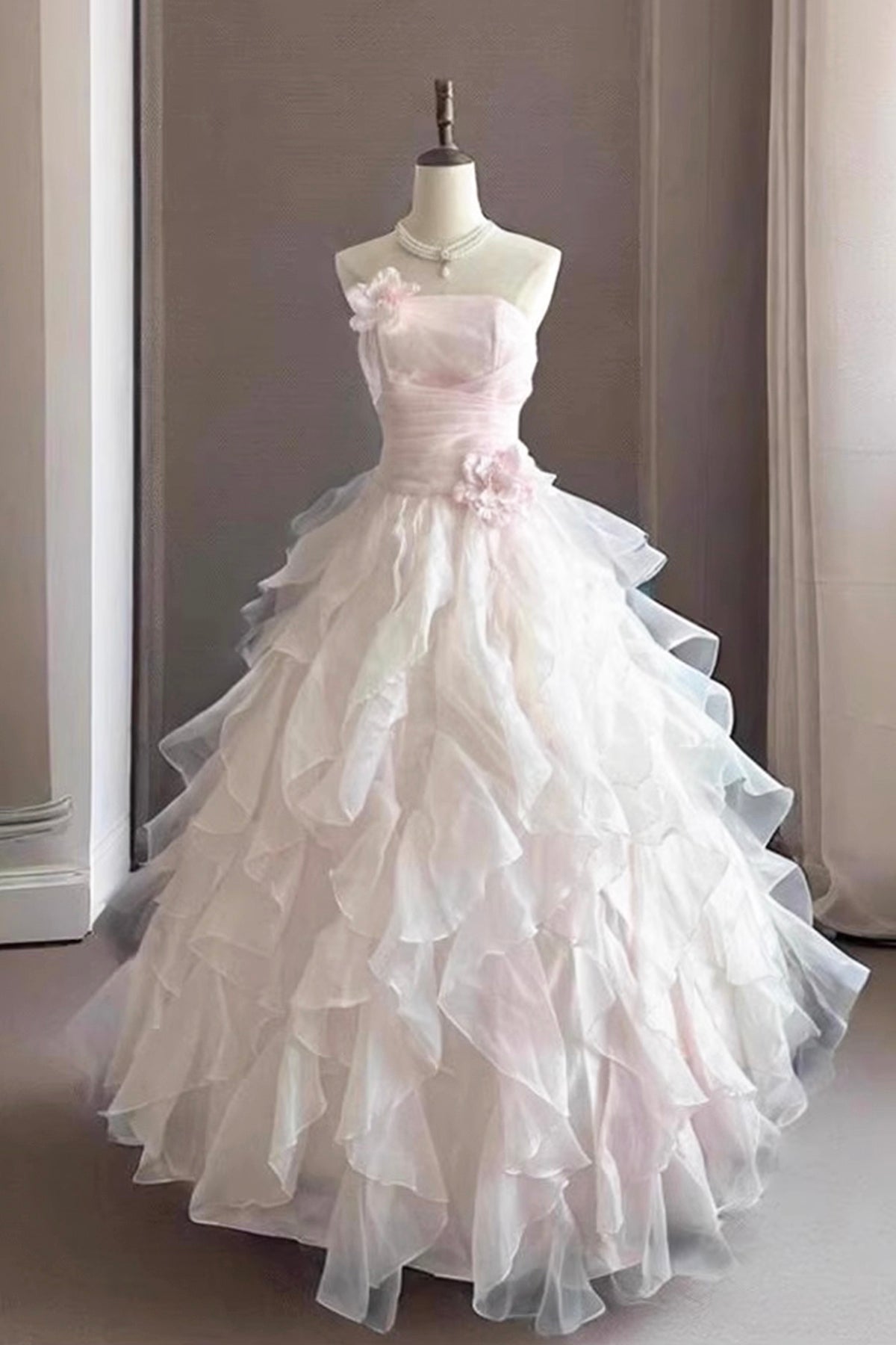 Pink A-Line Fashion Fairy Long Party Dress, Pink Evening Party Dress