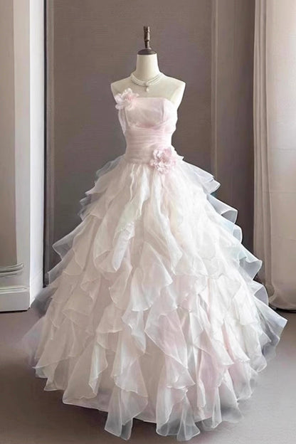 Pink A-Line Fashion Fairy Long Party Dress, Pink Evening Party Dress