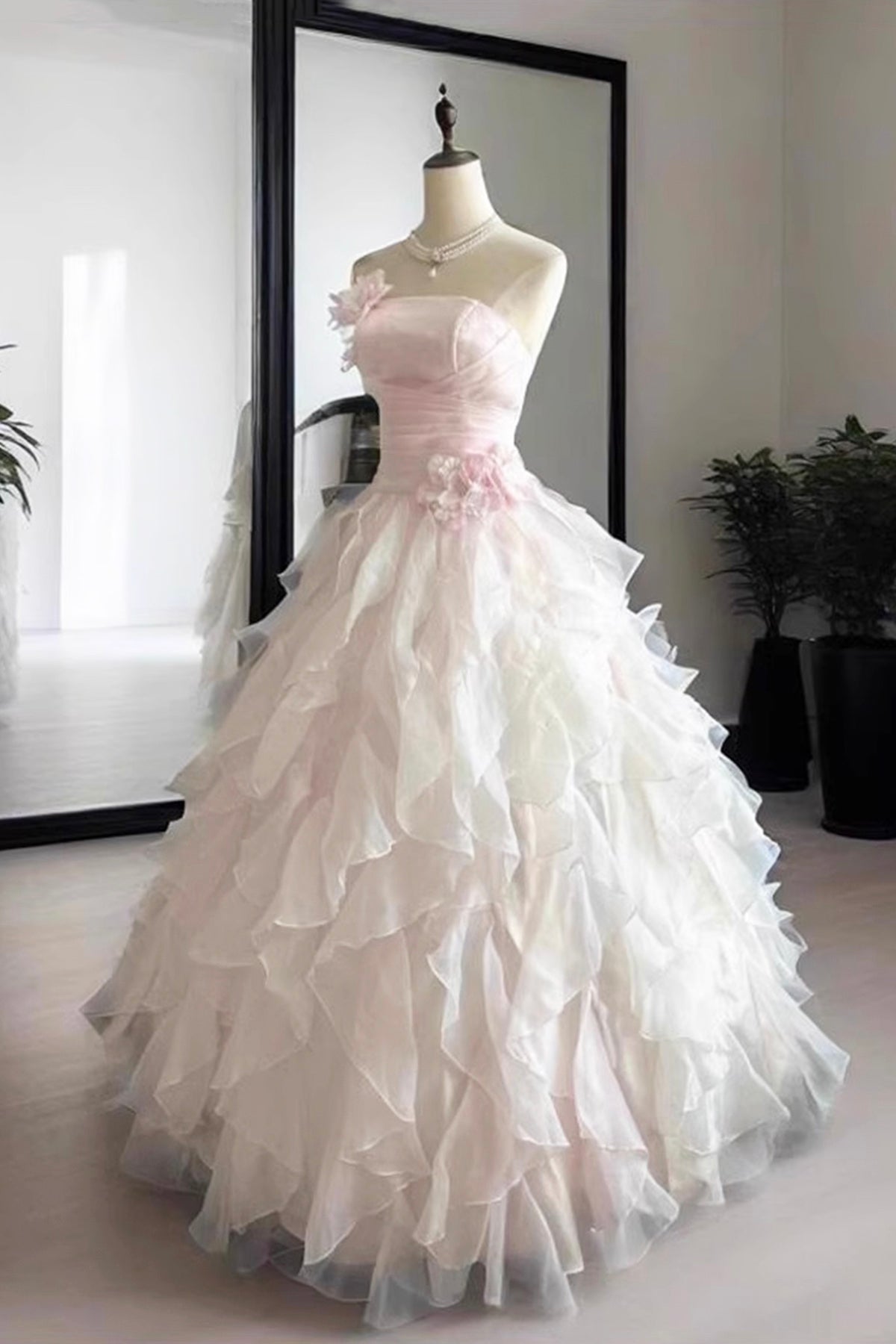 Pink A-Line Fashion Fairy Long Party Dress, Pink Evening Party Dress