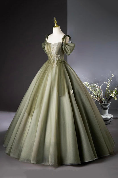 Green Tulle Long Prom Dress, A-Line Green Evening Party Dress