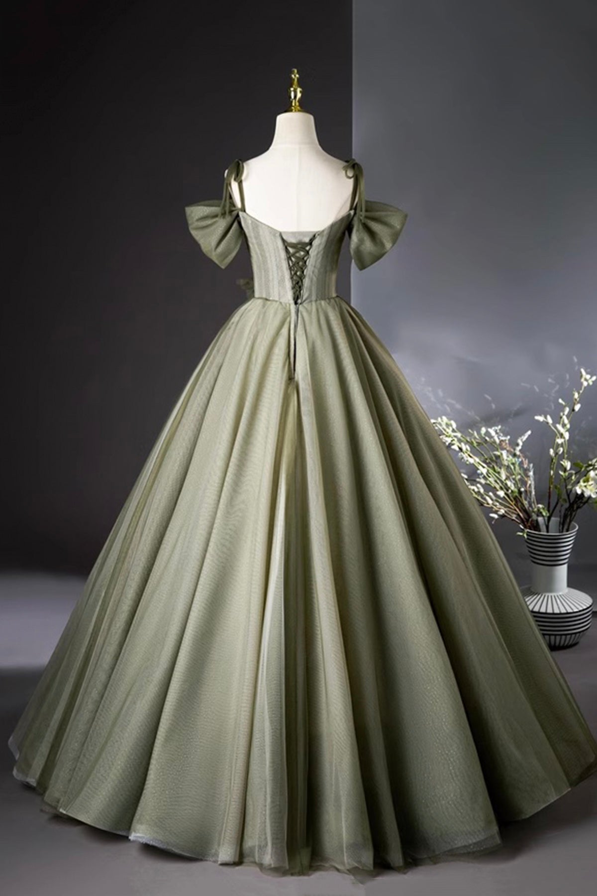 Green Tulle Long Prom Dress, A-Line Green Evening Party Dress