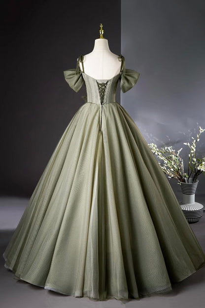Green Tulle Long Prom Dress, A-Line Green Evening Party Dress