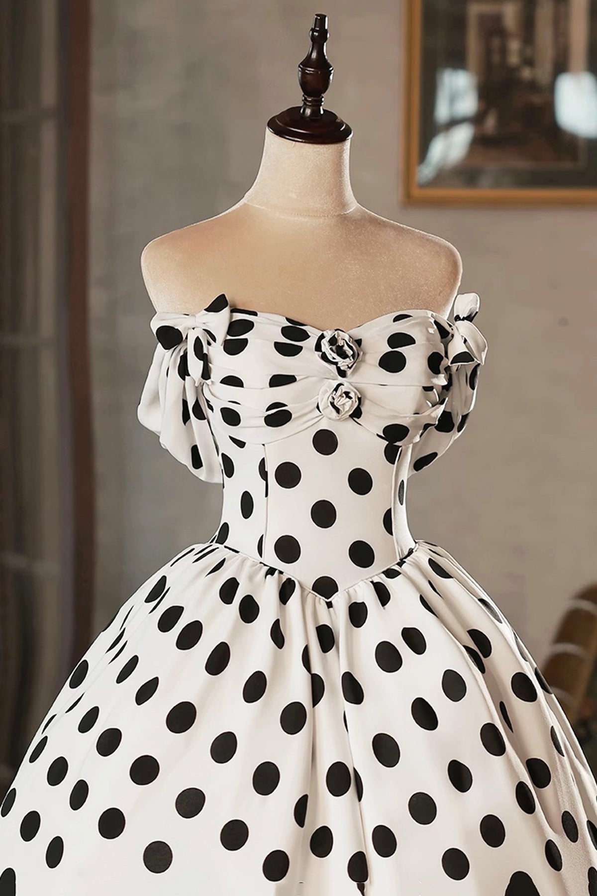 White and Black Polka Dots Short Prom Dress, Lovely A-Line Party Dress