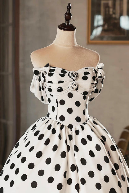 White and Black Polka Dots Short Prom Dress, Lovely A-Line Party Dress