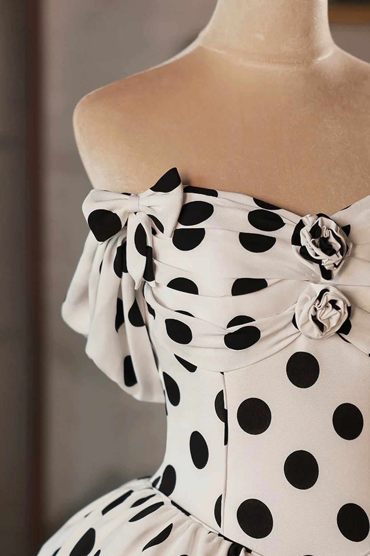 White and Black Polka Dots Short Prom Dress, Lovely A-Line Party Dress