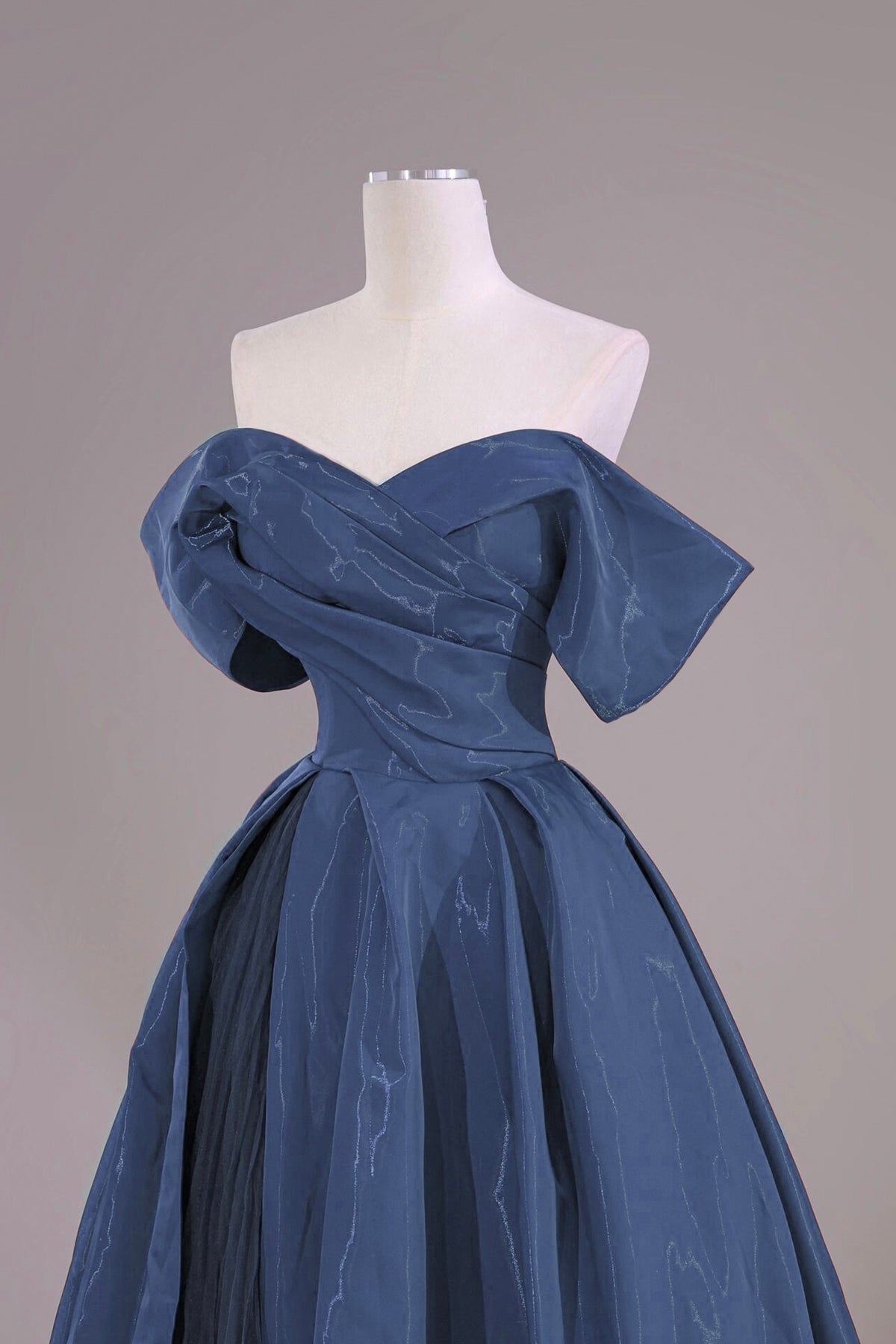 Blue Satin Floor Length Prom Dress, Elegant Off the Shoulder Party Dress