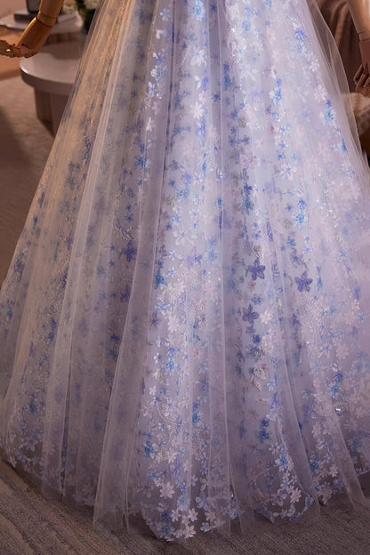 Beautiful Blue Beading Appliques Prom Dress, A-Line Off the Shoulder Evening Dress
